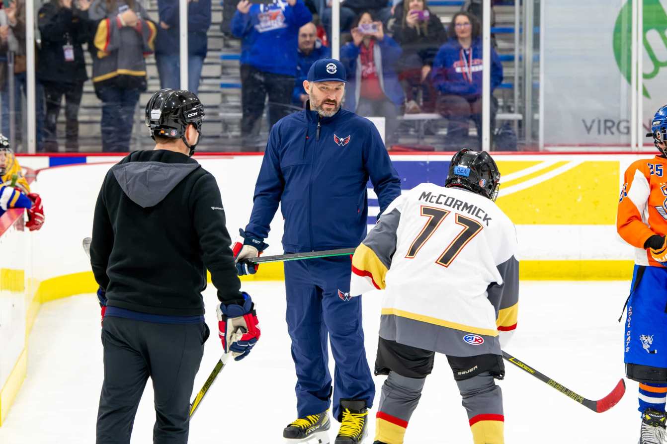 Alex Ovechkin skates with young players at the American Special Hockey Association clinic