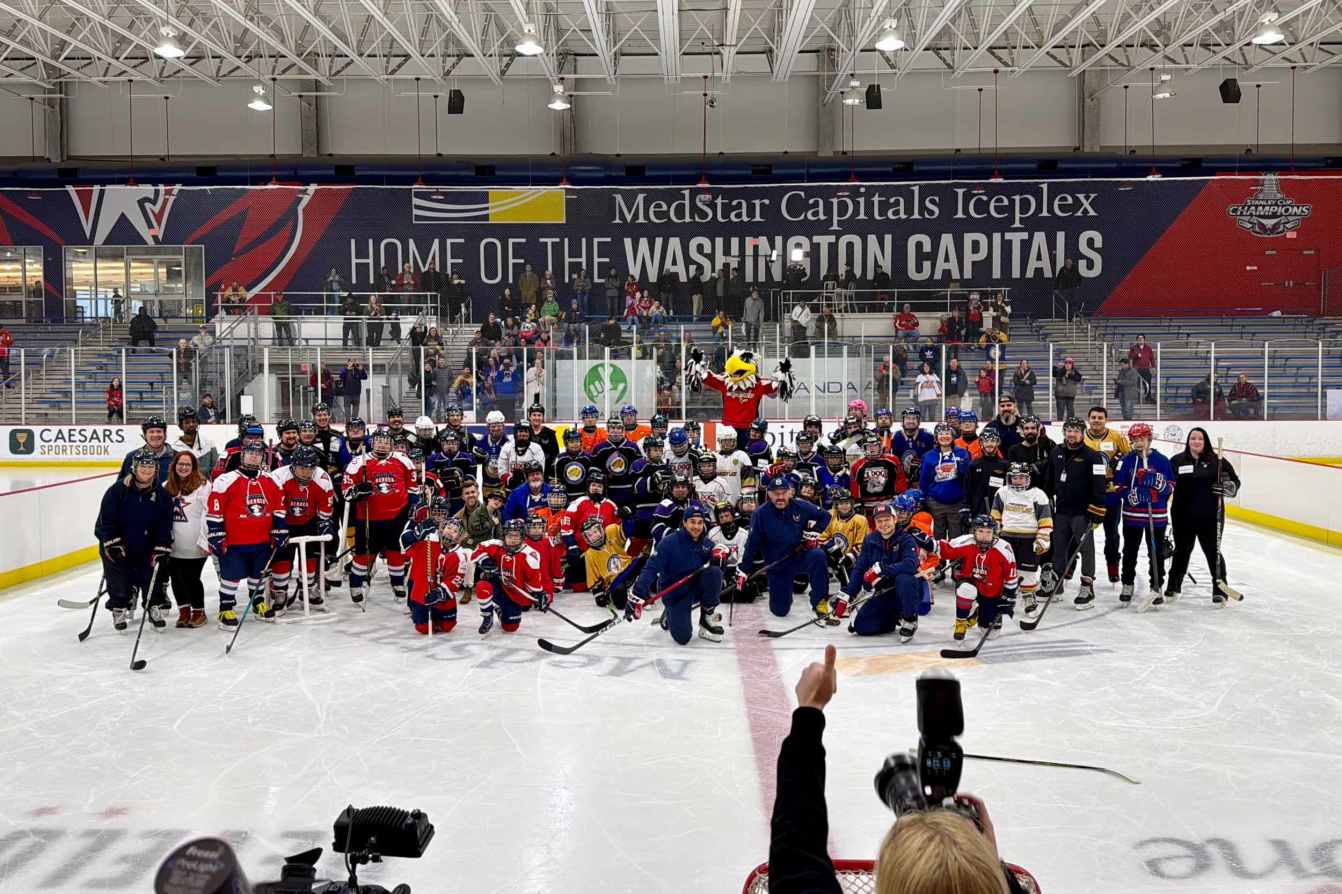 A group photo at the American Special Hockey Association skate