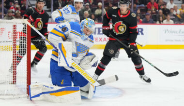 Hofer makes 40 saves, Blues hold off Senators