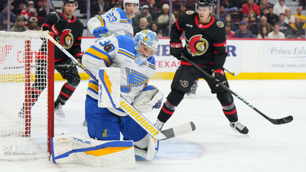 Hofer makes 40 saves, Blues hold off Senators