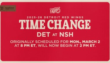 Red Wings vs. Predators Game on Monday, March 2 to Start at 1 p.m. CT / 8 p.m. CET