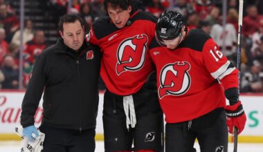 Devils Decked by Jackets as Dillon Leaves With Injury in 1,000th Game