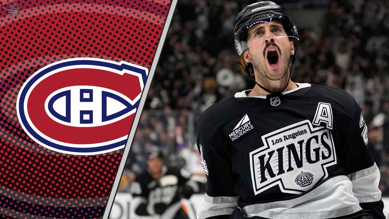 Los Angeles Kings center Phillip Danault skating during a game, subject of recent NHL trade rumors regarding a potential move to Montreal or New Jersey.