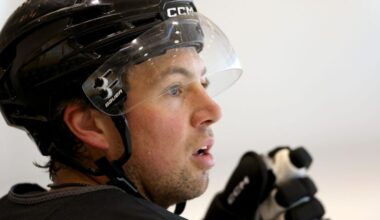 Charlie McAvoy watches his teammates skate during Bruins captains’ practice at Warrior Ice Arena on Tuesday, September 2, 2025.