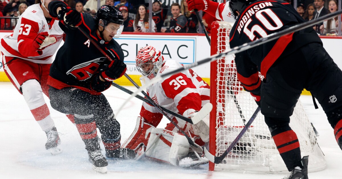 Hurricanes beat Red Wings 5-2 after return from holiday break