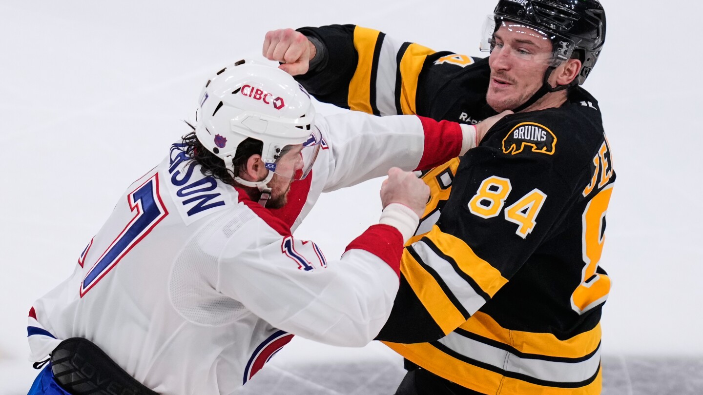Old rivals Bruins, Canadiens drop gloves at opening faceoff in matchup of East Conference foes