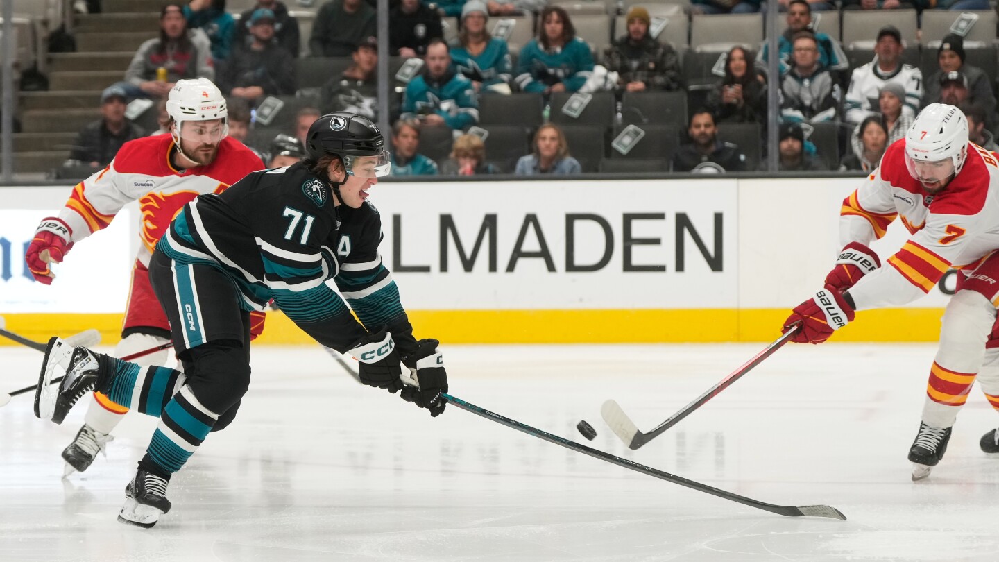 Celebrini's jaw-dropping goal helps Sharks beat Flames 6-3