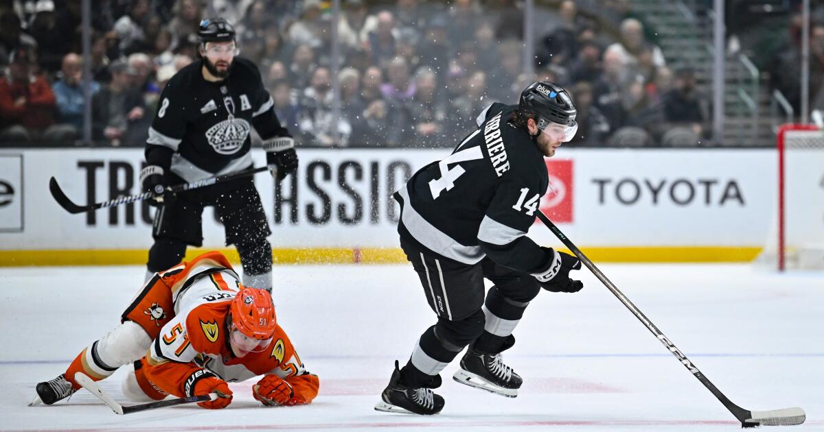 Alex Laferriere's hat trick powers Kings to blowout win over Ducks