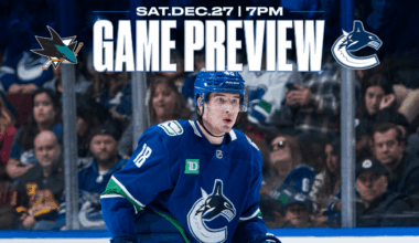 Canucks Return from Christmas Break for Saturday Night Matchup Against Sharks