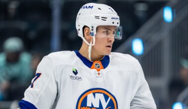 Jan 21, 2026; Seattle, Washington, USA; New York Islanders forward Maxim Tsyplakov (7) is pictured during a game against the Seattle Kraken at Climate Pledge Arena. Mandatory Credit: Stephen Brashear-Imagn Images