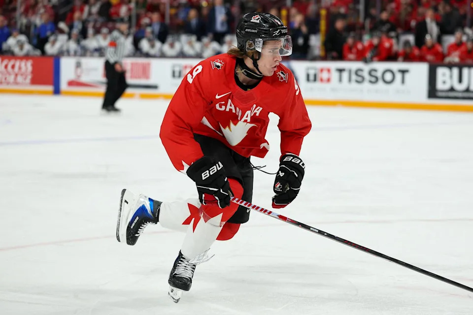 Dec 31, 2025; Minneapolis, Minnesota, UNITED STATES; Canada forward Gavin McKenna (9) in action against Finland during the second period in group play during the 2026 IIHF World Junior Championship at 3M Arena. Mandatory Credit: Matt Krohn-Imagn Images