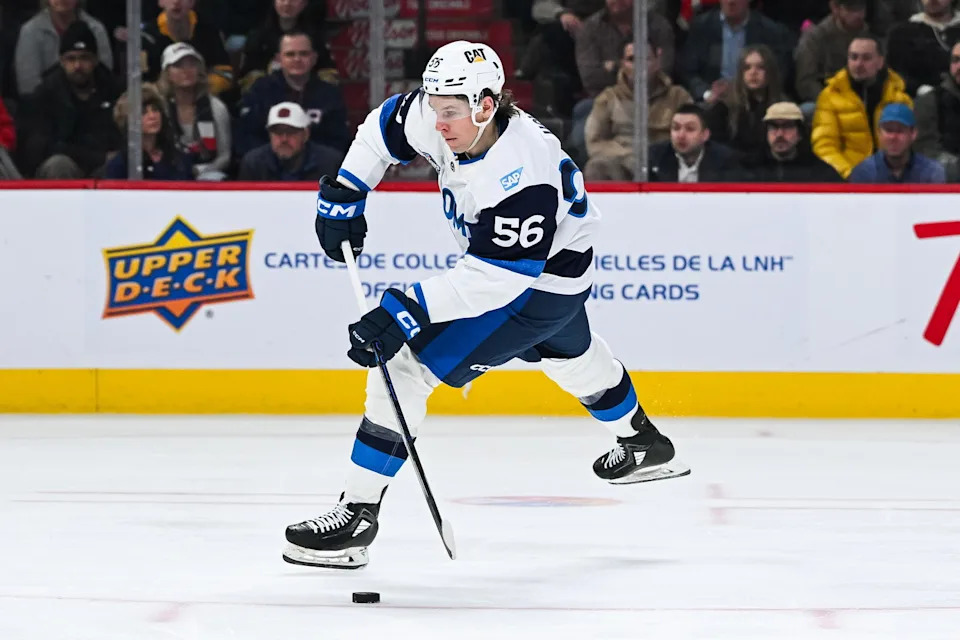 Feb 13, 2025; Montreal, Quebec, CAN; [Imagn Images direct customers only] Team Finland forward Erik Haula (56) shoots the puck against Team USA in the second period during a 4 Nations Face-Off ice hockey game at Bell Centre. Mandatory Credit: David Kirouac-Imagn Images