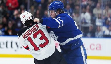 NHL stars Matthew Knies and Nico Hischier dropped gloves and exchanged blows on Tuesday
