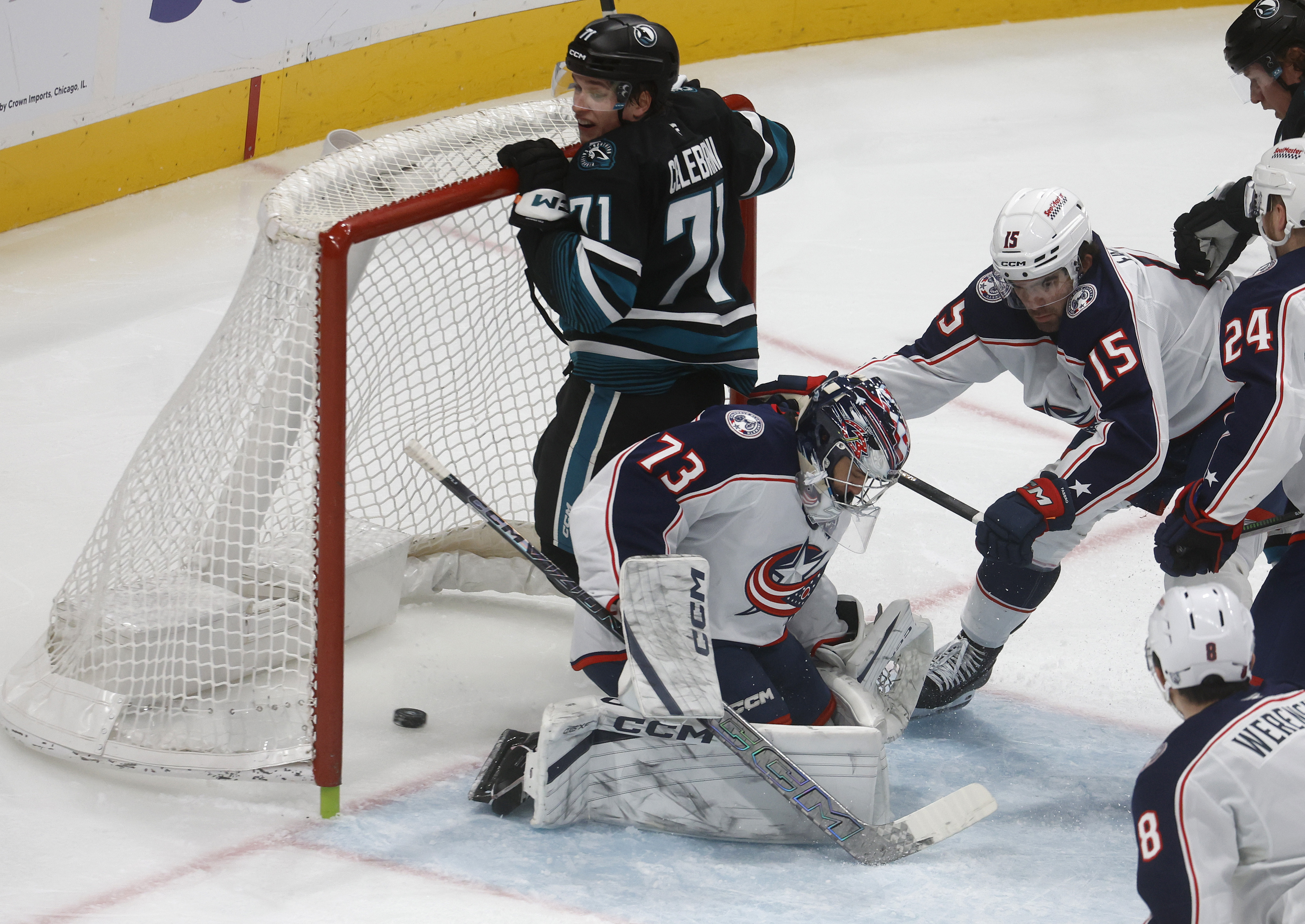 San Jose Sharks’ Alexander Wennberg (21), not shown, scores a...