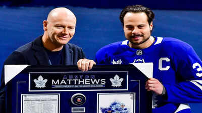 Auston Matthews honored in Maple Leafs pregame celebration after surpassing Mats Sundin as Toronto’s all-time leading goal scorer