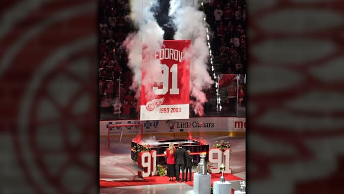 Detroit Red Wings retire Segei Fedorov’s No. 91 jersey at Little Caesars Arena