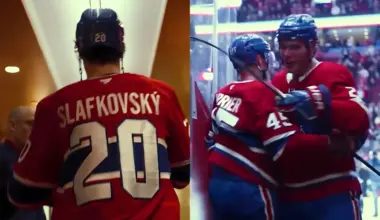 Slafkovsky part of a special moment in his return to the Canadiens' locker room after win vs. Canuck