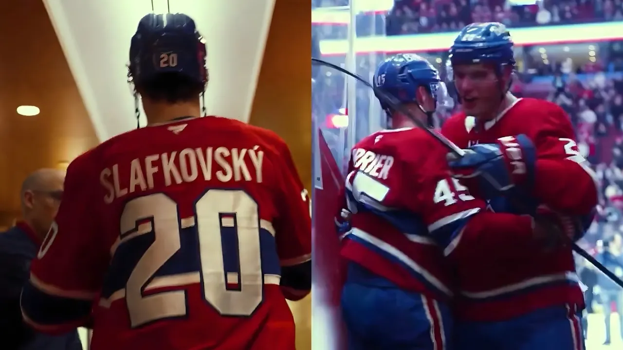 Slafkovsky part of a special moment in his return to the Canadiens' locker room after win vs. Canuck