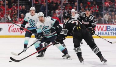 Unable to hold two leads, Devils sink Kraken in OT