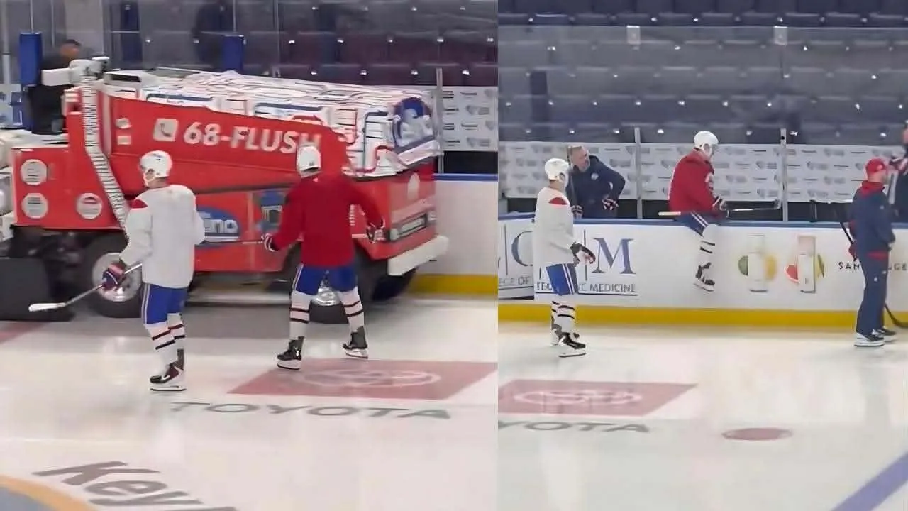 Unusual scene in Buffalo as two young Canadiens players break protocol