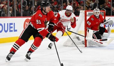 Frank Nazar practices with the Blackhawks, could return this week