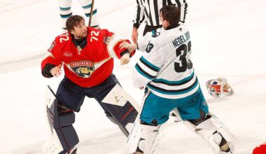 Goalie fight breaks out between Florida’s Sergei Bobrovsky and San Jose’s Alex Nedeljkovic