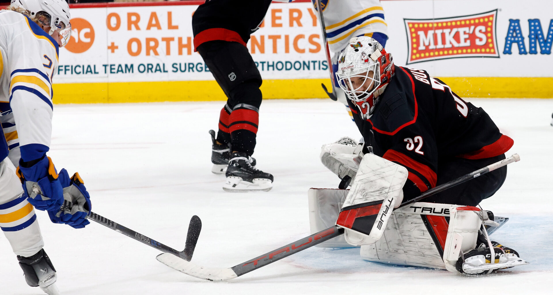 Brandon Bussi makes 17 saves as the Hurricanes beat the Sabres 2-1