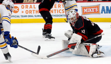 Brandon Bussi makes 17 saves as the Hurricanes beat the Sabres 2-1
