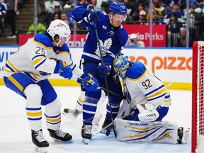 Buffalo Sabres goaltender Colten Ellis makes a save