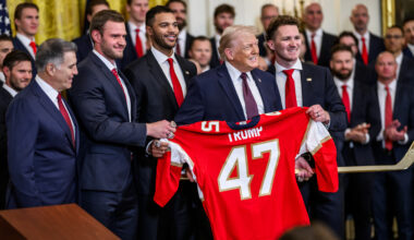 President Donald Trump and members of the 2025 Stanley Cup champion Florida Panthers, Thursday, January 15, 2026, on the West Colonnade of the White House. (Official White House Photo by Daniel Torok)