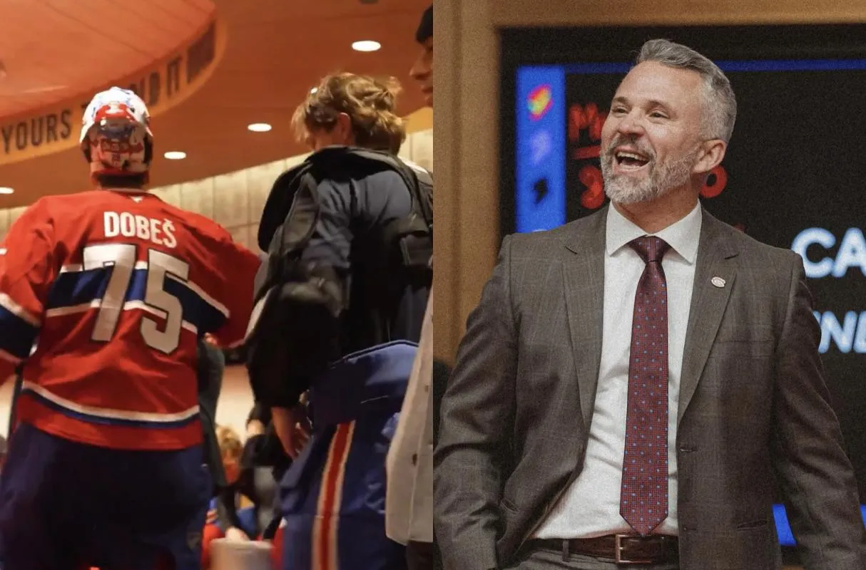 Jakub Dobes shows emotion in the locker room after praise from St-Louis following Avalanche win