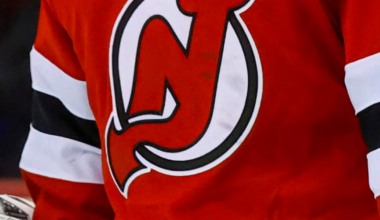 New Jersey Devils logo for use an icon during the third period on Monday, Nov. 21, 2022 in Newark, N.J.