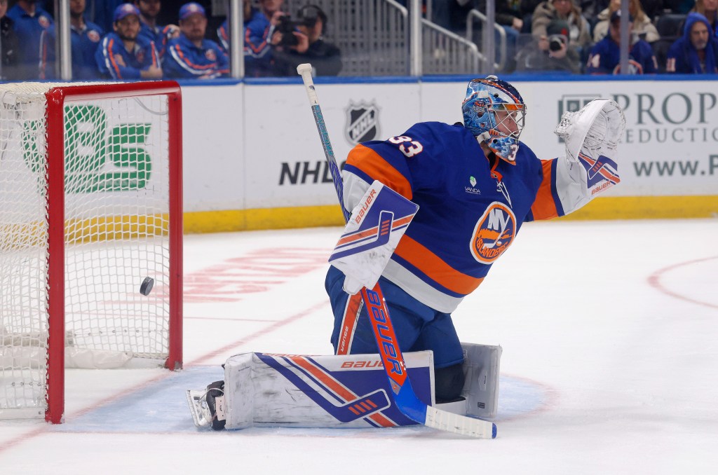 David Rittich #33 of the New York Islanders allows a goal during the second period when the New York Islanders played the Utah Mammoth Thursday, January 1, 2026 at UBS Arena in Elmont, NY.