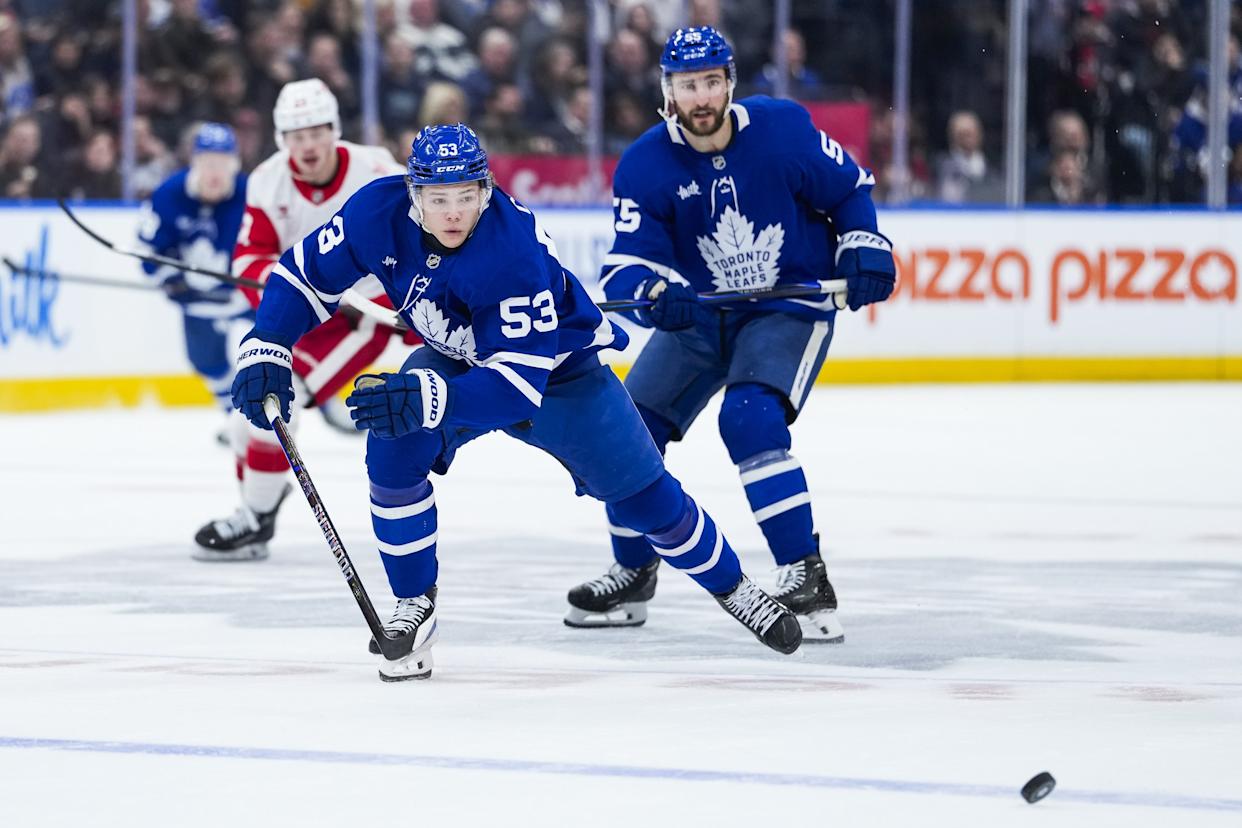 Easton Cowan of the Toronto Maple Leafs