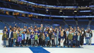 Jewish Heritage Night fun continued as dozens of attendees took a memorable postgame photo on the ice – Photo credit: Tampa Bay Lightning