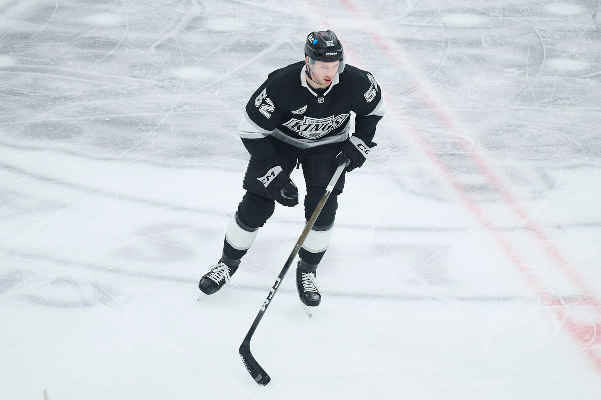 The Los Angeles Kings right wing Taylor Ward (52) skates toward the puck against the Dallas Stars at the Crypto Arena on January 12th, 2026 in Los Angeles California. The Los Angeles Kings right wing Taylor Ward (52) skates toward the puck against the Dallas Stars at the Crypto Arena on January 12th, 2026 in Los Angeles California.
