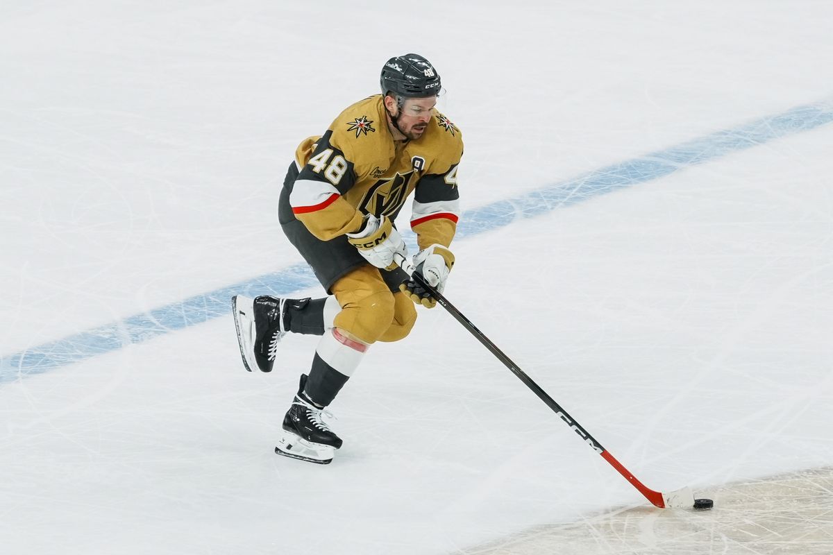 Vegas Golden Knights center Tomas Hertl (48) skates the puck down the ice during second period of NHL game against Nashville Predators on Saturday Jan. 17, 2026 at T-Mobile Arena in Las Vegas.