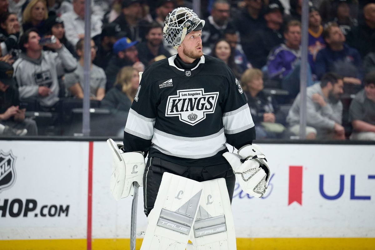 The Los Angeles Kings goaltender Anton Forsberg (31) after many saves during a power play against the New York Rangers at the Crypto Arena on January 20th, 2026 in Los Angeles California. The Los Angeles Kings goaltender Anton Forsberg (31) after many saves during a power play against the New York Rangers at the Crypto Arena on January 20th, 2026 in Los Angeles California.