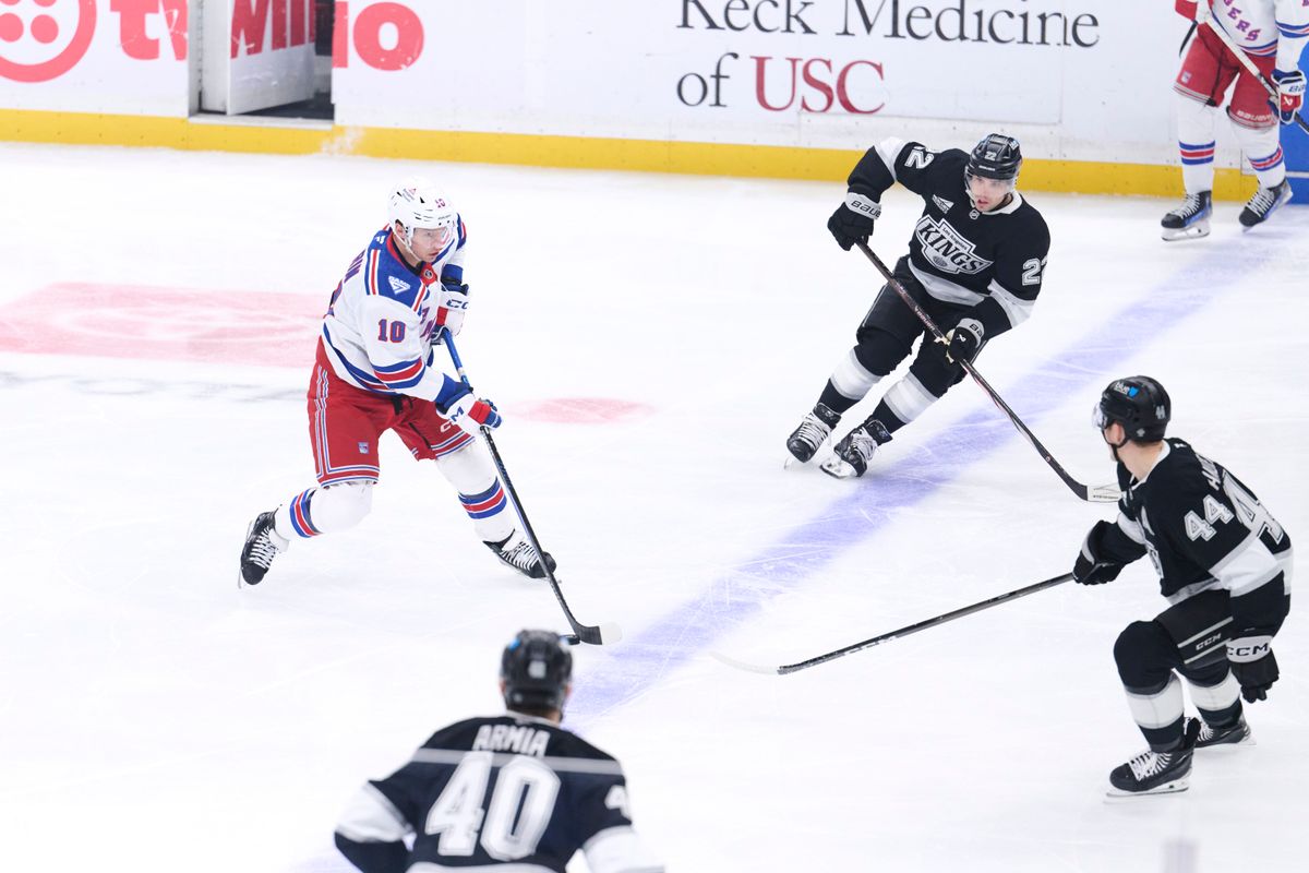 The Los Angeles Kings defender Mikey Anderson (44) left wing Kevin Fiala (22) right wing Joel Armia (40) play defense against the New York Rangers at the Crypto Arena on January 20th, 2026 in Los Angeles California. The Los Angeles Kings defender Mikey Anderson (44) left wing Kevin Fiala (22) right wing Joel Armia (40) play defense against the New York Rangers at the Crypto Arena on January 20th, 2026 in Los Angeles California.