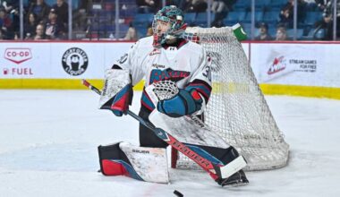 Kelowna Rockets goaltender Harrison Boettiger was listed seventh among North American goaltenders on the NHL Central Scouting&rsquo;s midterm rankings. (@reganrant/X)