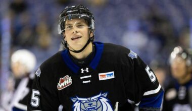 The 18-year-old was named a preliminary player to watch by NHL Central Scouting in October ahead of the 2026 NHL Draft. (Photo courtesy of Kevin Light/Victoria Royals)