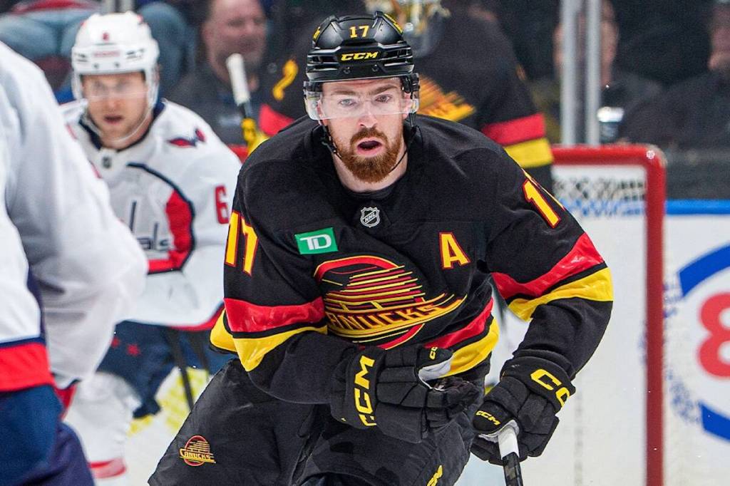 Vancouver Canucks defenceman Filip Hronek, in action during an NHL game versus the Washington Capitals on Wednesday, Jan. 21 at Rogers Arena in Vancouver. (https://x.com/Canucks photo)