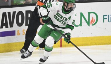 Mission NHL prospect Abram Wiebe was traded to the Calgary Flames on Sunday (Jan. 18) as part of a deal to send Rasmis Andersson to Vegas. Wiebe is currently in his third season with the University of North Dakota in the NCAA. (Photo Courtesy of University of North Dakota Athletics)