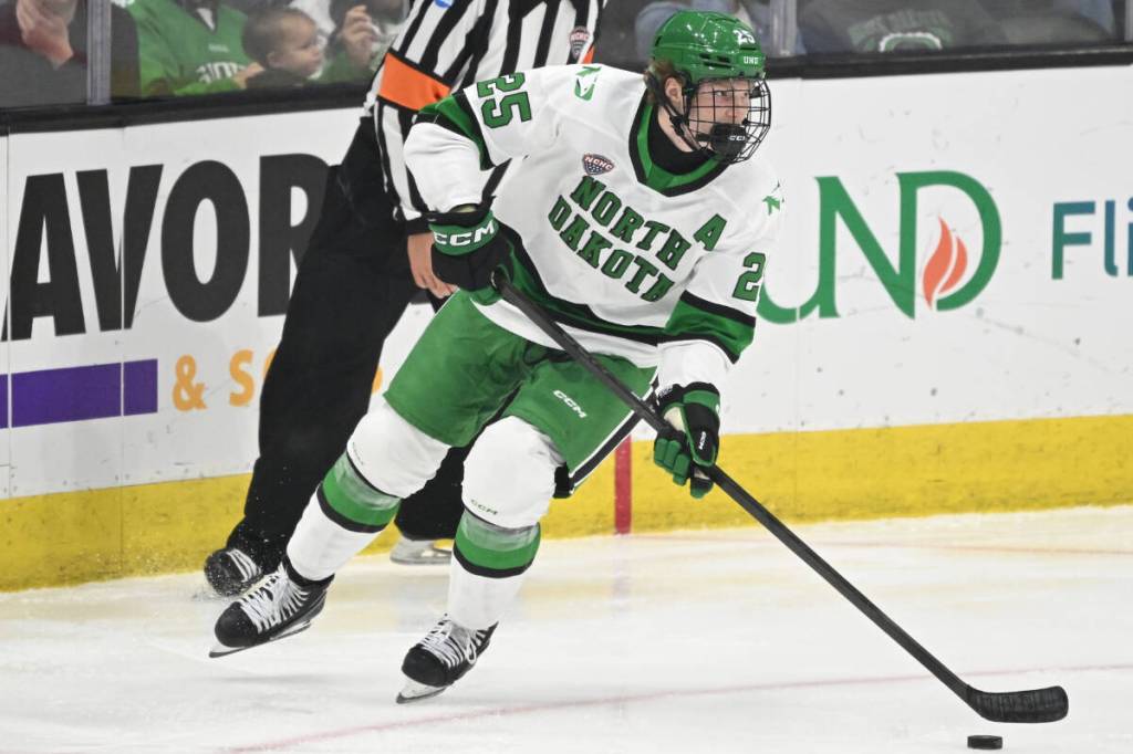 Mission NHL prospect Abram Wiebe was traded to the Calgary Flames on Sunday (Jan. 18) as part of a deal to send Rasmis Andersson to Vegas. Wiebe is currently in his third season with the University of North Dakota in the NCAA. (Photo Courtesy of University of North Dakota Athletics)
