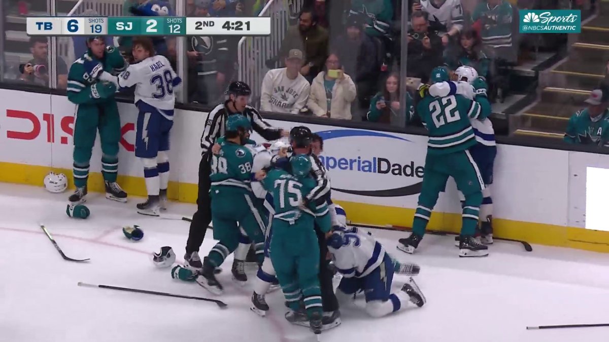 Fight erupts as Sharks defend Macklin Celebrini vs. Lightning – NBC Sports Bay Area & California