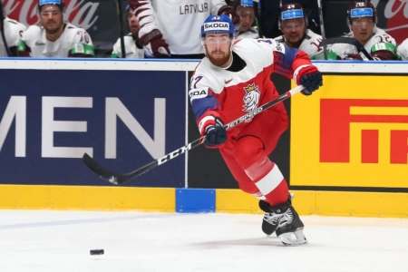 Vancouver Canucks defenseman Filip Hronek playing for Czechia at the 2019 IIHF World Hockey Championship.