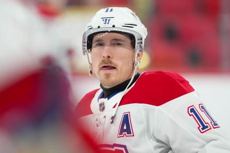 fJan 1, 2026; Raleigh, North Carolina, USA; Montréal Canadiens right wing Brendan Gallagher (11) looks on during the warmups before the game against the Carolina Hurricanes at Lenovo Center. Mandatory Credit: James Guillory-Imagn Images