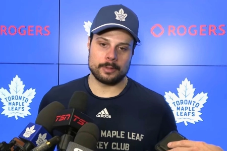 Jan 6, 2026; Toronto, Ontario, CAN; Toronto Maple Leafs center Auston Matthews speaks to reporters after Toronto's 4-1 win over Florida Jan 6, 2026; Toronto, Ontario, CAN; Toronto Maple Leafs center Auston Matthews speaks to reporters after Toronto's 4-1 win over Florida