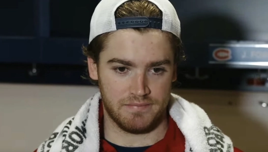Jacob Fowler, speaking to the media after the game against the Detroit Red Wings.
