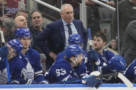 Jan 19, 2026; Toronto, Ontario, CAN; Toronto Maple Leafs head coach Craig Berube looks on from the bench during the third period against the Minnesota Wild at Scotiabank Arena. Mandatory Credit: John E. Sokolowski-Imagn Images